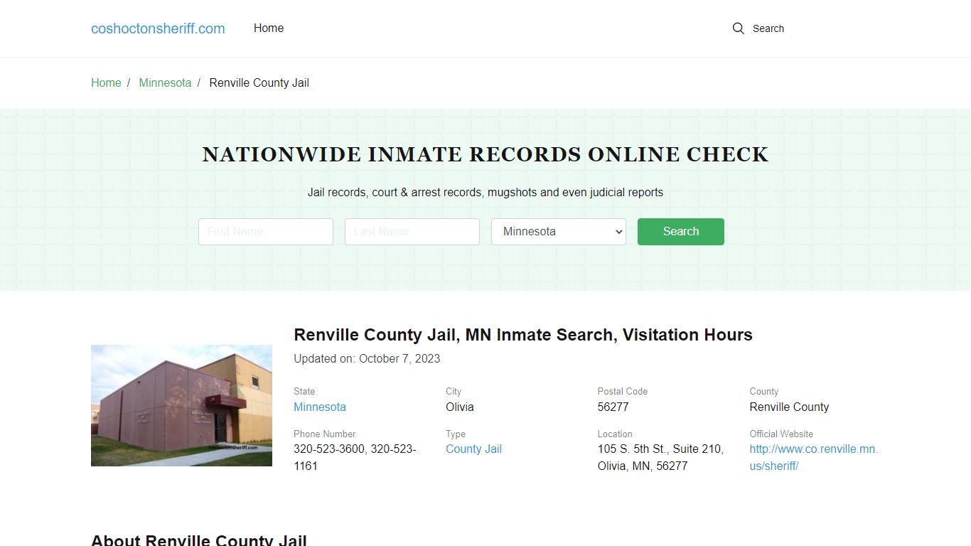 Renville County Jail, MN Inmate Search, Visitation Hours