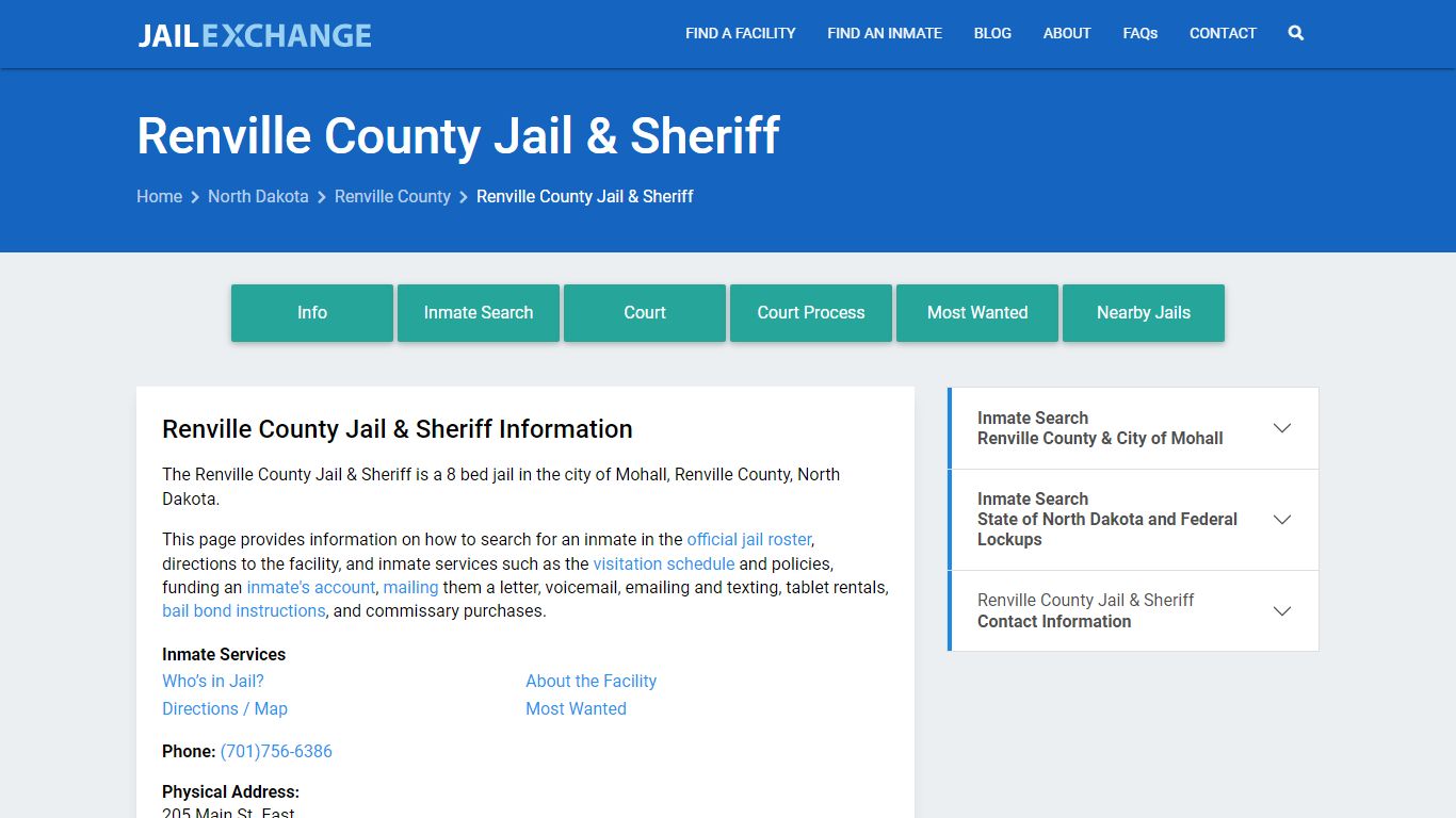 Renville County Jail & Sheriff, ND Inmate Search, Information